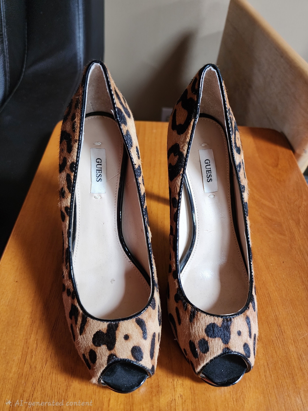 GUESS Leopard Print Peep-Toe Pumps - Brown/Black